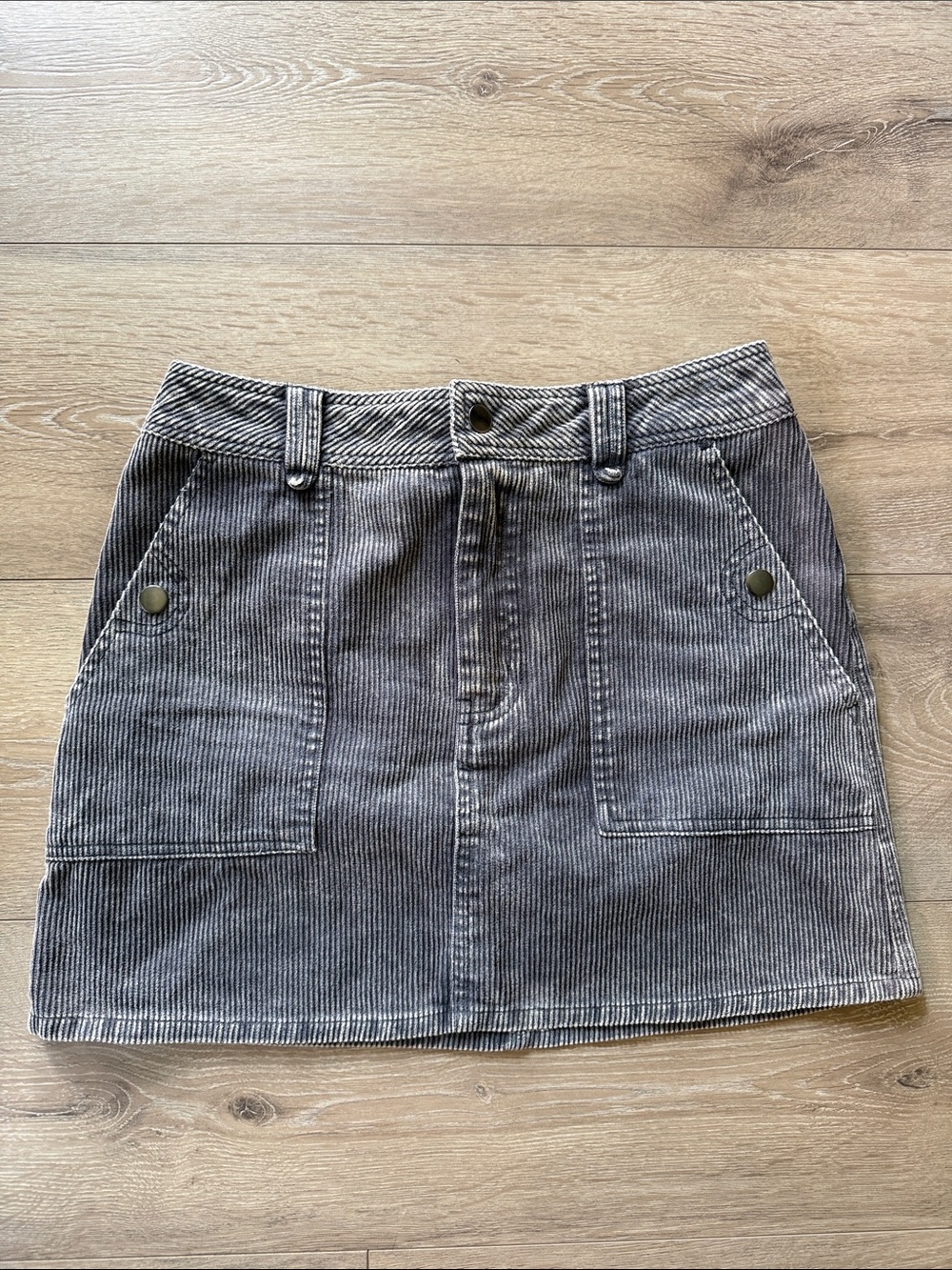entro Gray Striped Corduroy 100% Cotton Mini Skirt with Front Patch Pockets